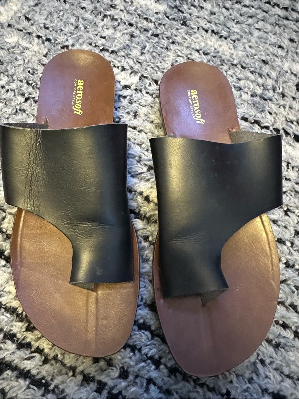 Aerosoft comfort  Black Leather Slide Sandals size 9